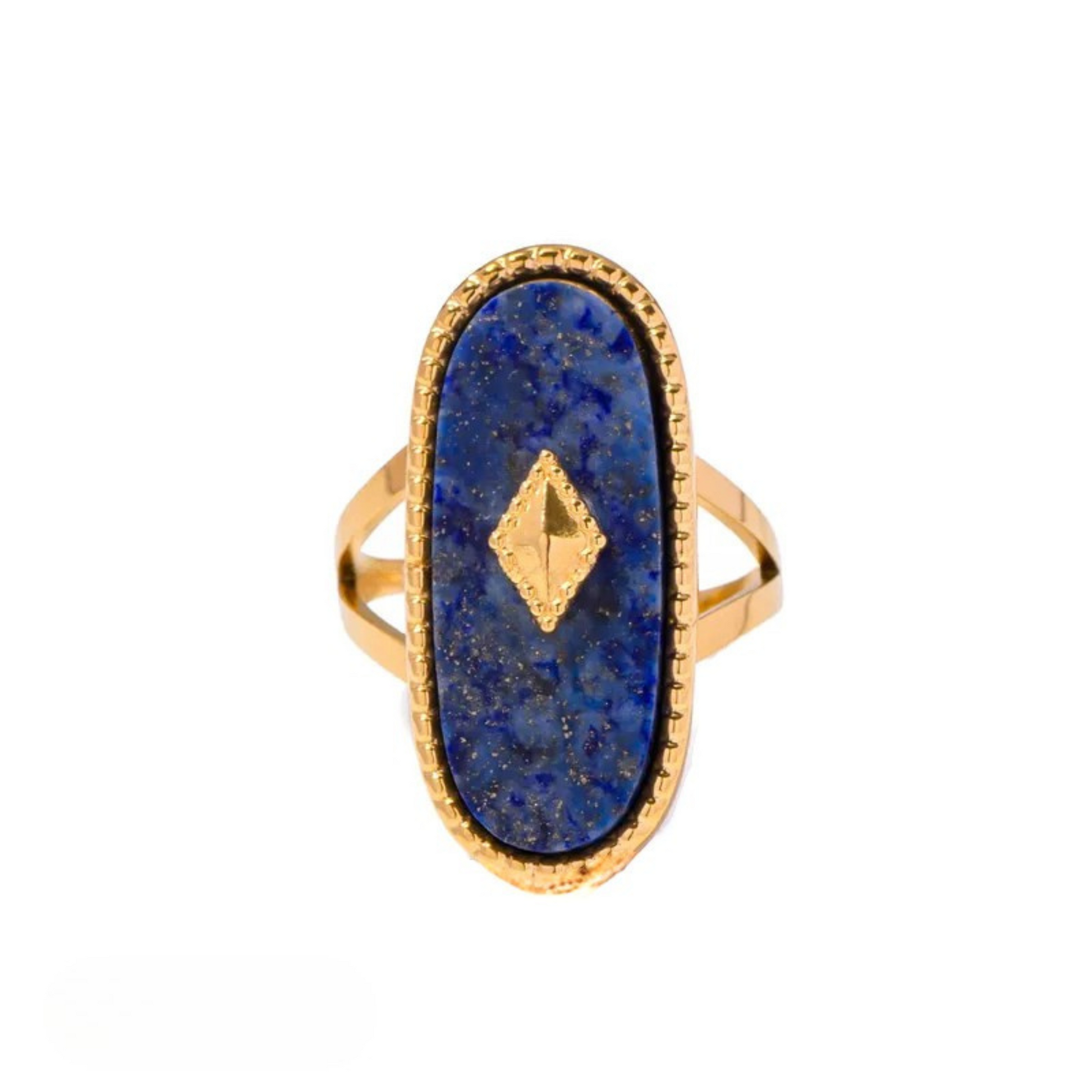 Gold Blue Oval Gemstone Statement Ring