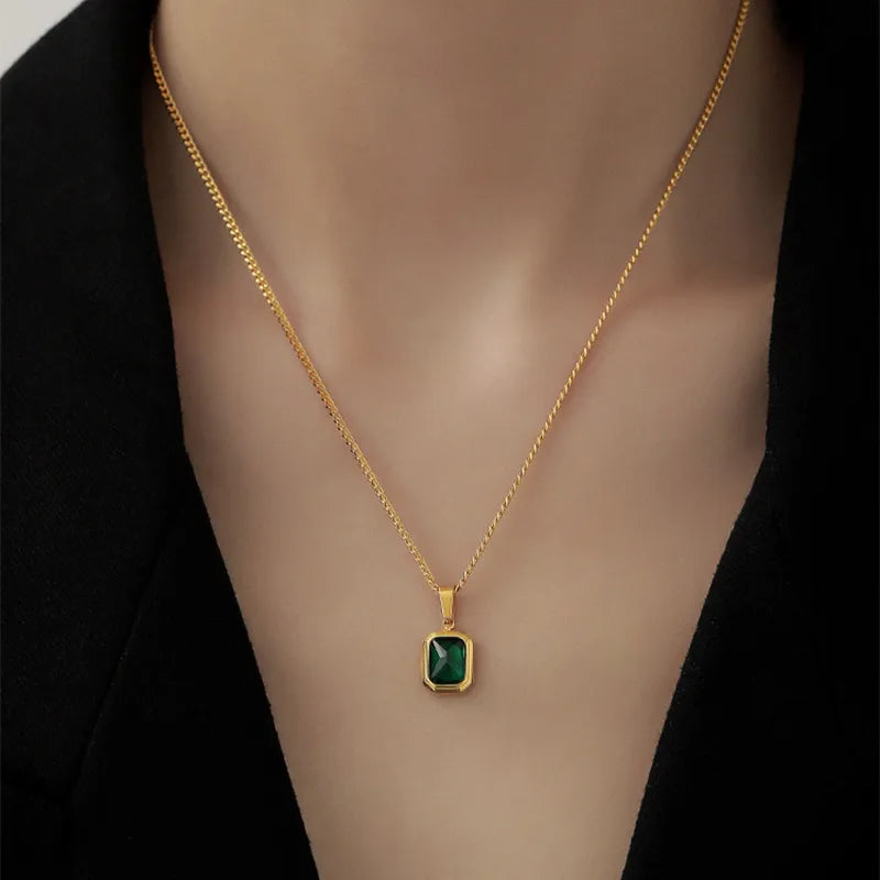 Green Emerald Pendant Necklace
