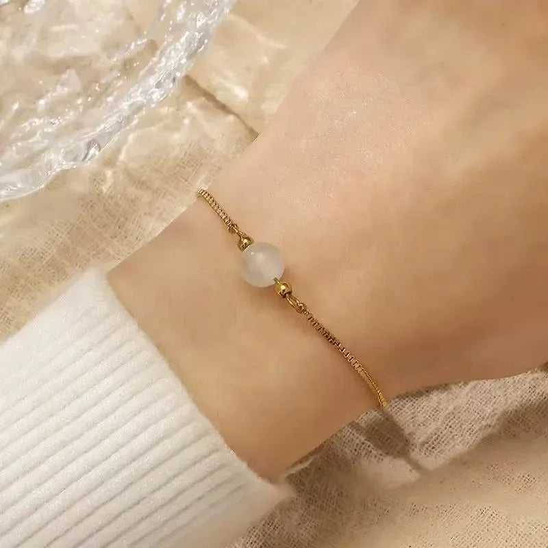 Minimalist Frosted Bead Gold Bracelet - F Jewellery Shop