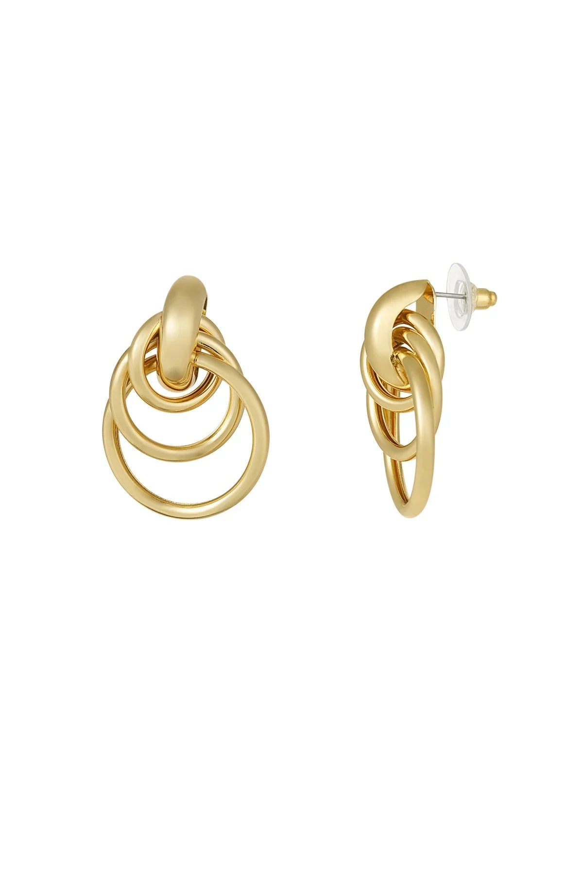 Gold Triple Hoop Drop Earrings – Timeless Statement Accessory - F Jewellery Shop