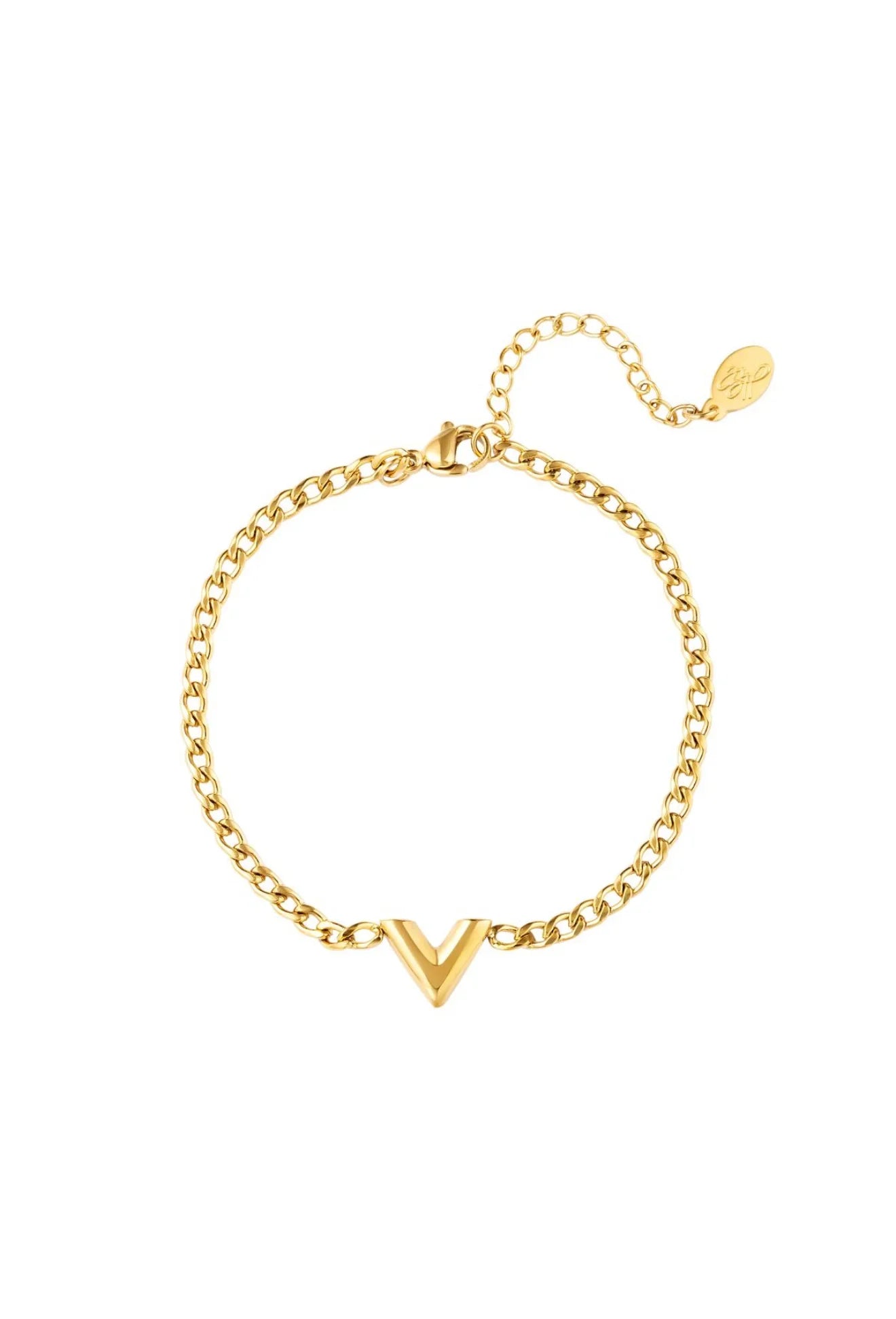 Gold V Charm Chain Bracelet – Minimalist Everyday Luxury - F Jewellery Shop
