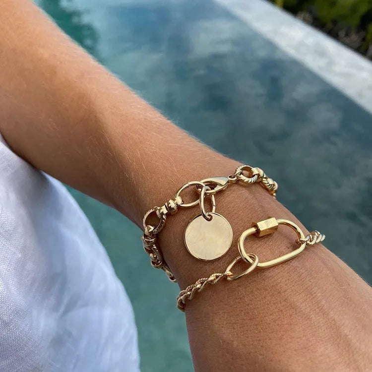 Bracelet Set – Round Charm & Lock Link Duo