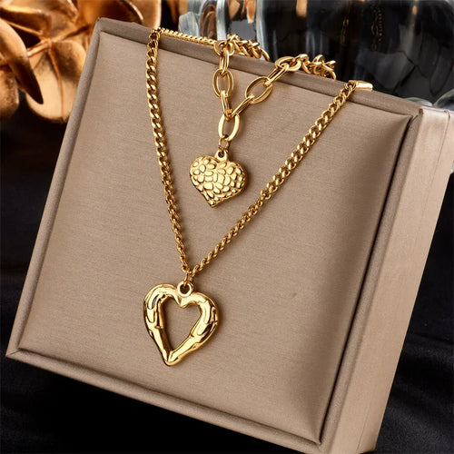 Double Heart Pendant Necklace