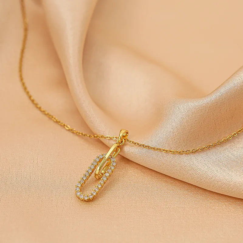 18K Gold Plated Paper Clip Pendant Necklace – Elegant Zircon
